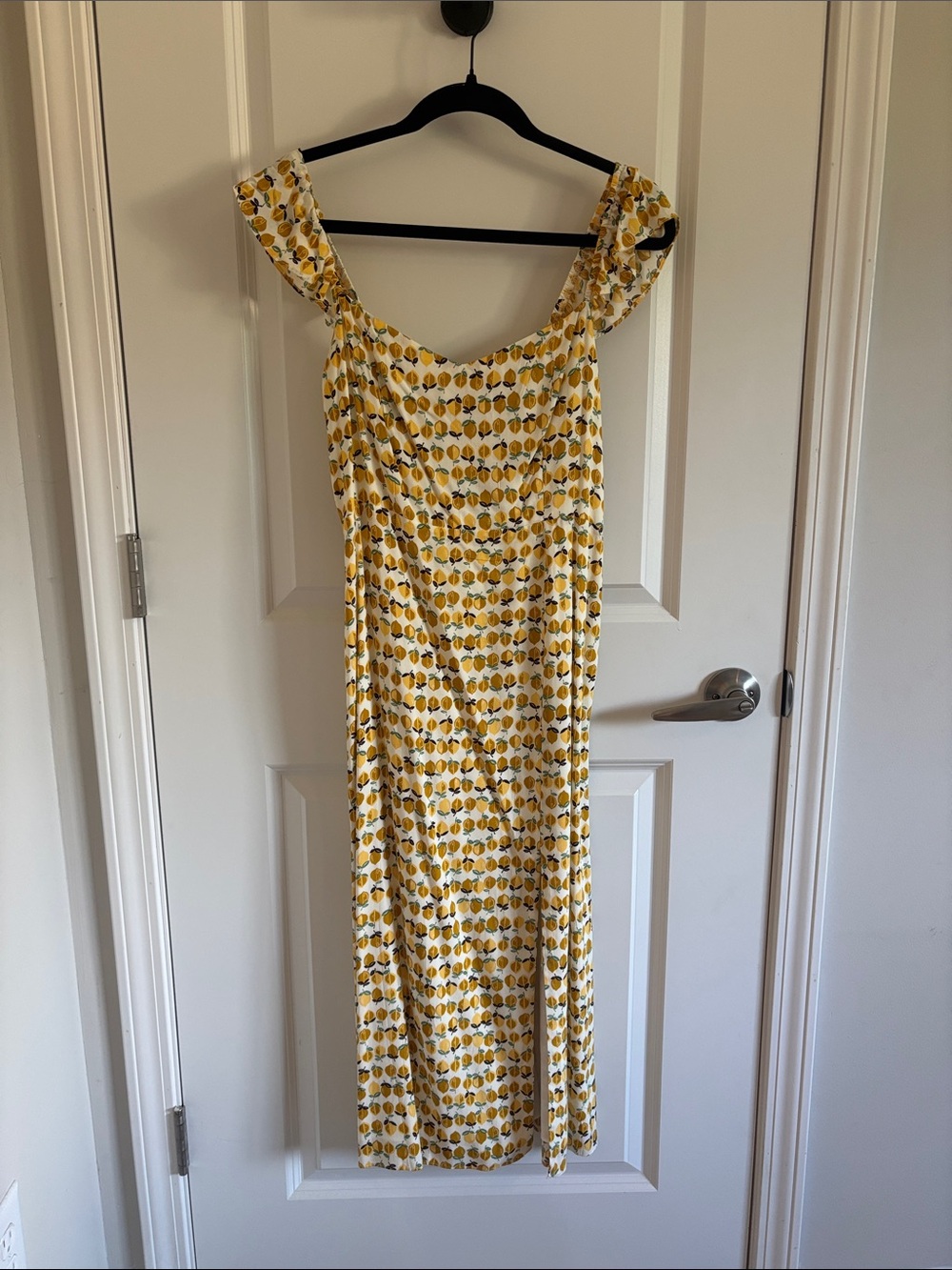 Anthropologie Yellow Floral Midi Dress with Lemon Print